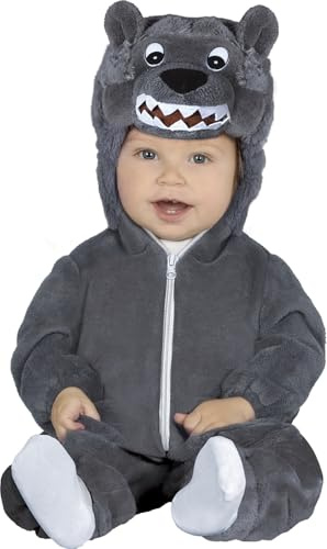 FIESTAS GUIRCA | Costume de Loup Bébé - Cagoule, Queue et Combinaison - Costumes d'Animaux pour la Journée du Livre, Halloween, Carnaval et Fêtes Costumées - Idéal pour Bébé Unisexe