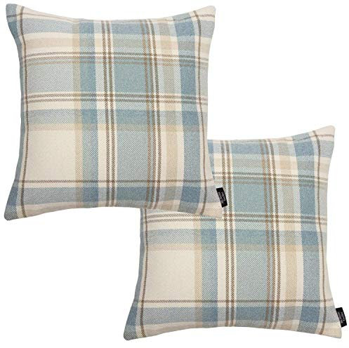 McAlister Textlies Heritage | 2er Pack Kissenbezüge im Karierten Tartan Muster | 43 x 43 cm in hellem Blau | Deko-Kissenbezüge im zeitlosen Karomuster