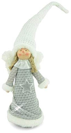Geschenkpost24 260001 Weihnachts Engel stehend mit Kleid aus Stoff grau-weiß 50cm, Weihnachtsdeko