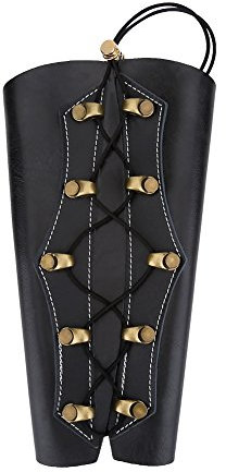 Keenso Protector de Brazo de Tiro con Protector de Brazo de Cuero de PU Ajustable Duradero Protector de Brazo Accesorio de Aparejos para Entrenamiento de Tradicional recurvo(Negro)