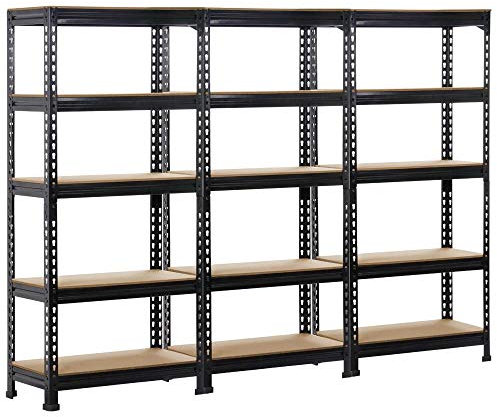 Yaheetech 3X Regal Lagerregal 70 x 30 x 150 cm Kellerregal 5 Ablage Steckregal Werkstattregal Schwerlastregal mit 750 kg Tragkraft Standregal Schwarz