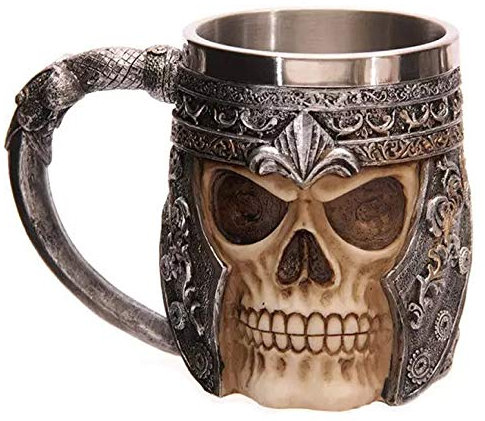 WIKEA Stainless Steel Skull Beer Cup, Viking Warrior Skull Mug Tankard, Medieval Skull Drinkware Goblet Wineglasses for Coffee/Beverage/Juice (Skull Mug One)
