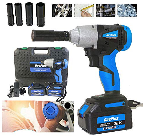 Akku Schlagschrauber Professional 18V Akku Drehschlagschrauber mit 2x 6000mAh Akkus, max. Drehmoment: 420 Nm, 1/2 Zoll, LED Leicht, 4 Stecknüsse (17 19 21 22mm), zum Schrauben oder Lösen