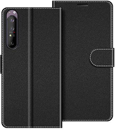 COODIO Handyhülle für Sony Xperia 1 II 5G Handy Hülle, Sony Xperia 1 II 5G Hülle Leder Handytasche für Sony Xperia 1 II 5G Klapphülle Tasche, Schwarz