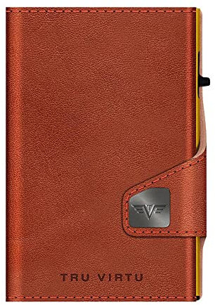 Tru Virtu® Karten-Portemonnaie Click & Slide Florence Cognac/Gold I Kreditkartenetui I Kartenetui-RFID-NFC-Schutz I Geldbörse aus echtem italienischen Leder I Geldbeutel I Slim Wallet