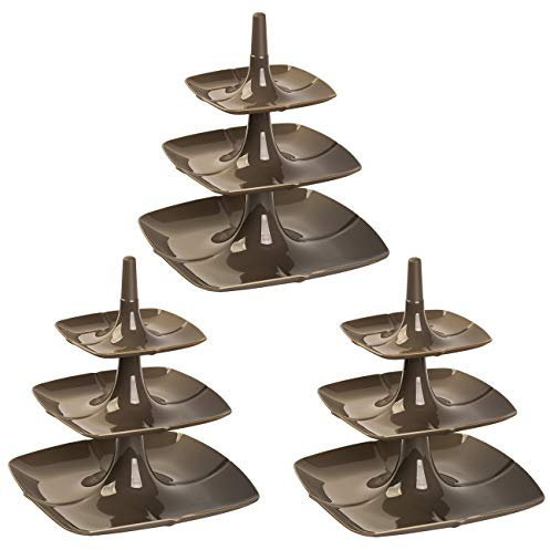 3x Etagere 3 stöckig Kuchenständer Dessertständer Tortenhalter Käseplatte Kunststoff Farbe Braun