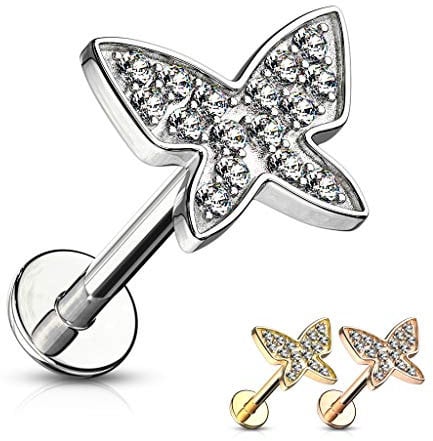 Treuheld® Schmetterling Labret Piercing in 3 Farben und 2 Größen [1.] - Silber - 1.2mm x 6mm