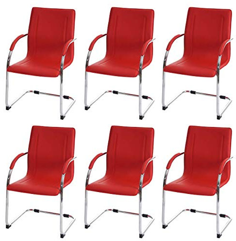 Mendler 6er-Set Esszimmerstuhl Samara, Freischwinger Küchenstuhl Lehnstuhl Stuhl, Stahl - rot