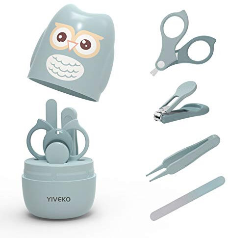 YIVEKO Kit de uñas para bebé, juego de cuidado de uñas 4 en 1 con bonito estuche, cortaúñas para bebé, tijeras, lima de uñas y pinzas, kit de manicura para bebé y kit de pedicura para recién nacidos,