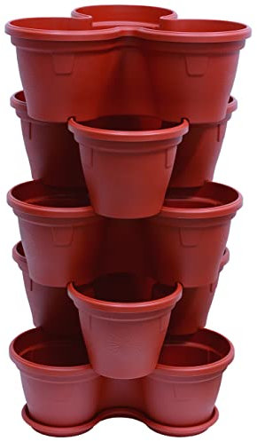 Gariella 5X Blumentopf Säulentopf Pflanzturm Hochbeet Pflanztopf-Kübel mit Untersetzer stapelbar bruchfest widerstandsfähig farbig Kunststoff