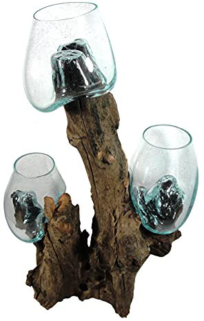 Wunderschöne Deko Vase-Glasvase mit 3 Gläsern auf Wurzel-Holz, Dekoration Akzentstück Wohnaccessoires Blumentopf Hausgarten Zimmerpflanzen Homedekor Pflanzenhalter.Höhe ca. 50 cm Unikat