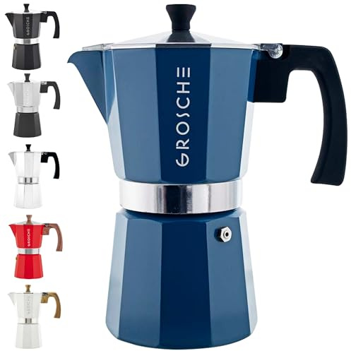 GROSCHE Milano Stovetop Espresso Maker Moka Pot 9 Espresso Cup, 15.2 oz, Blue. Expresso Coffee Maker Stove top Coffee Maker Moka Italian Espresso greca Coffee Maker Brewer Percolator