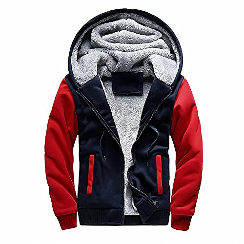 AOTORR Men's Hoodies Full Zip Fleece Jacket Coat Winter Warm Oversized Zip Up Hooded Top with Pockets Red Blue M