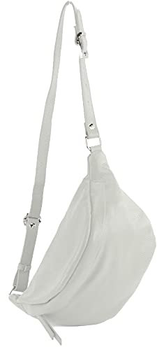 modamoda de - T77 - ital. Hüfttasche Bauchtasche Brusttasche Medium aus weichem Leder, Farbe:Lichtgrau