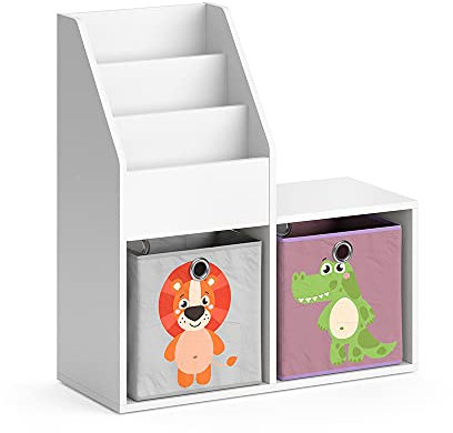 Vicco Kinderregal Luigi, Spielzeugregal für Faltboxen, Weiß, 72 x 79 cm Mini, mit 2 Faltboxen Opt.3