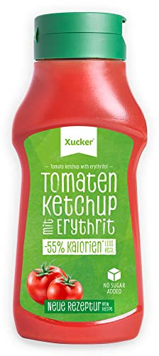 Xucker Ketchup mit Erythrit - Xucker Tomatenketchup ohne Zucker-Zusatz I Ketchup zum Grillen, Kochen & Würzen I 55% weniger Kalorien I veganer Ketchup (500 ml)