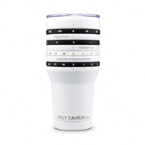 Tally Tumbler Golf Stainless Steel Cup, 30 oz Leak Proof Lid, Double Wall Insulation, Golf Tumbler with Score Keeping Counter used for strokes per hole, Greens in Regulation & Fairways Hit