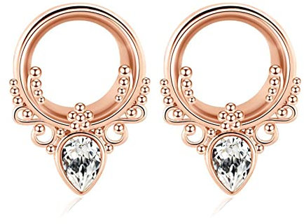 Beydodo Tunnel 10MM, Ohr Plug Edelstahl Rosegold mit Filigran Zirkonia Ohr Tunnel Piercing 2PCS
