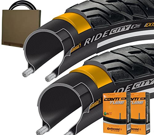 Continental Fahrrad Reifen Ride City 28x1.40 | 37-622 schwarz/Reflex + AV Schlauch (Set 2 Stück)