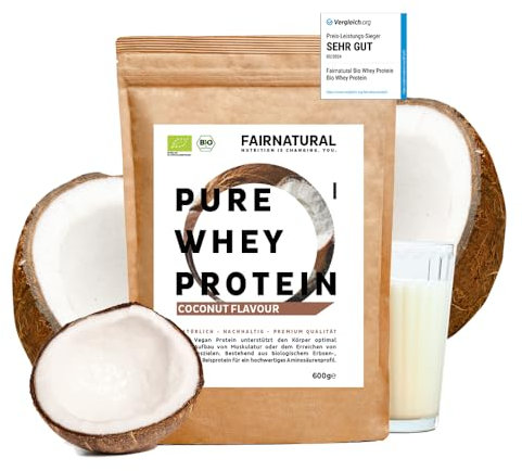 BIO WHEY Protein-Pulver Kokos ohne Chemie [Regional aus Deutschland] - Hochwertige Bio Eiweiß-Shakes » 100% NATÜRLICH « 600g Bio Kokosnuss Eiweiß-Pulver aus Premium Molkenprotein-Pulver ohne Soja