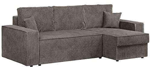 MKS MEBLE Ecksofa Wohnzimmer - Wohnlandschaft - L-Form Couch mit Schlaffunktion - Bettsofa - Wohnzimmer L Couch - Polstersofa mit Bettkasten - DENVER Braun