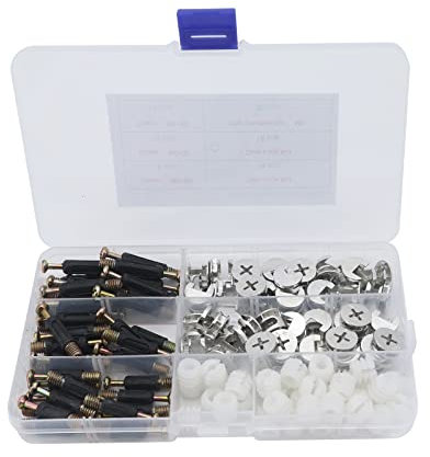 Yuhtech Cam Bolt Nut Dowel, 108 Pcs Flat Furniture Connector Fixing Screw for Furniture, Cabinet, Wardrobe, with Locking Cam Fitting, Dowel Screws, Pre- Inserted Nut