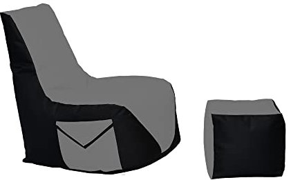 Momiralland Komfort Sitzsack XL - XXL mit Hocker Sitzkissen BodenKissen Sessel In- & Outdoor geeignet Gaming Sitzsack für Erwachsene und Kinder (Schwarz - Anthrazit, XXL - Durchmesser 80 cm)