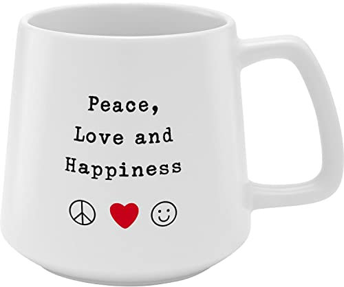 GRUSS & CO Tasse konisch Peace, Love and Happiness | Steinzeug, 43 cl, mehrfarbig | Geschenk Freunde | 48448