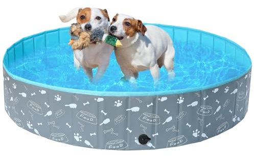 COMSLE Hundepool fur Große Kleine Hunde,80/120/ 160CM Faltbar Hunde Planschbecken, Tragbar & Eco-Friendly PVC Hunde Pool, Knochen