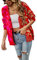 HEYPORK Damen Herbst Winter Warm Bequem Jacke Casual Mode übergangsjacke Mantel Frauen Pullover Leopardenmuster Patchwork Strickjacke Knopfleiste Strickpullover(Rot, S)