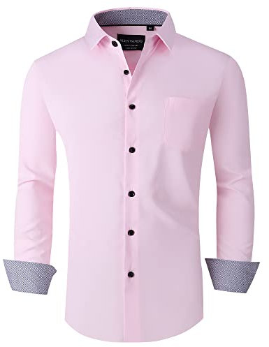 Alex Vando Herrenhemden, normale Passform, langärmelig, Stretch, Business-Kleid für Herren, 06 Rosa, XL