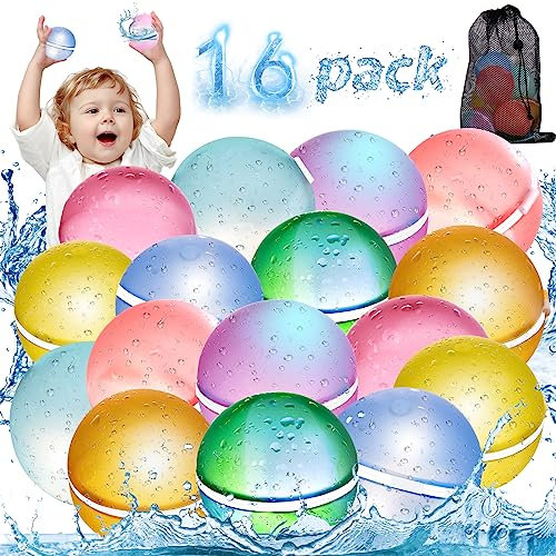 6L 16 Stück Wasserbomben Selbstschließend Wiederverwendbar, Wasserball, Eine Sekunde Schnellfüller Wasserbomben Set, Strandspielzeug Pool spielzeug für Sommer Draussen
