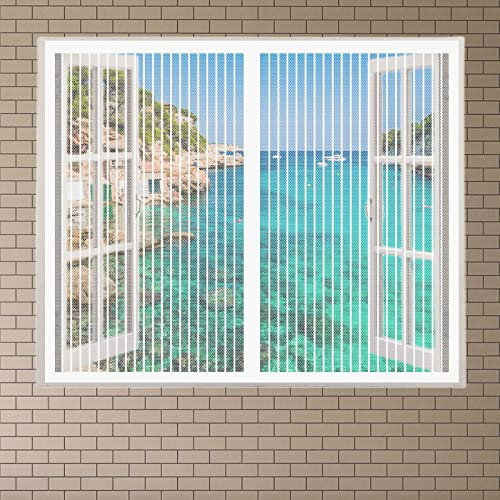 Mückenschutz Fenstergitter 245 x 240 cm Mückengitter Fenstergaze Fenster-Fliegengitter Ohne Bohren für Küche, SchiebeFensteren, Garagen, Weiß
