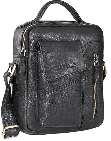 STILORD 'Otis' Stilvolle Umhängetasche Herren aus echtem Leder Klein - Schultertasche Ledertasche für Männer zum Umhängen mit Henkel, Farbe:schwarz