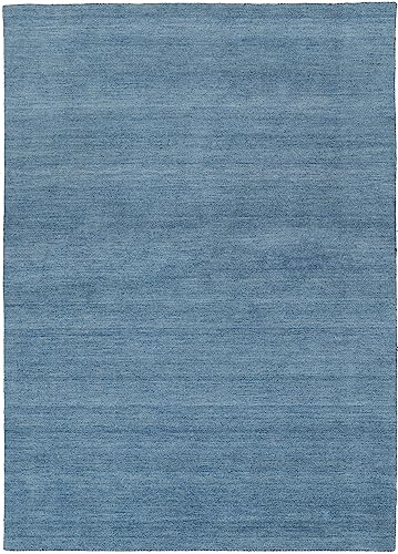 MY-RUG Wollteppich 80 x 150 cm aus Schurwolle - Naturteppich Devi Blau | Handgewebter Wohnzimmerteppich, Oeko-Tex zertifiziert, extra schwere Qualit$t, robust und pflegeleicht f$r Ihr Zuhause