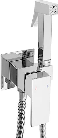 Rea FENIX RUBINETTO BIDET DA INCASSO Doccetta in Ottone Cromato Miscelatore Miscelatore Acqua Calda e Fredda a Parete con Doccetta per WC WC (Cromo)