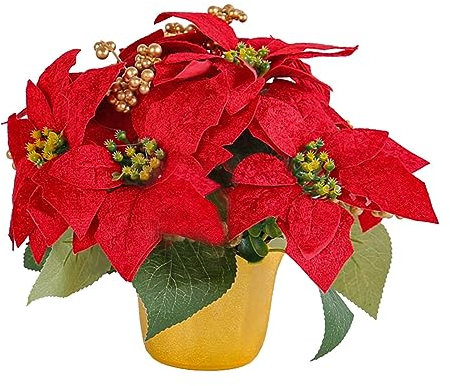 MagiDeal Plante de Poinsettia Artificielle en Pot, Plante de Poinsettia Rouge, Arrangement Floral de Noël, Fleur Artificielle pour étagère de Noël, Centre de