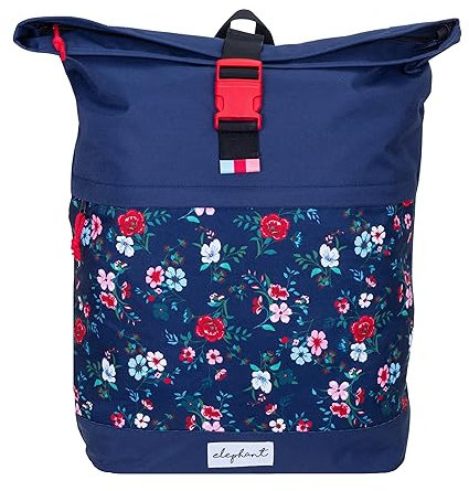 Rucksack Damen Mädchen Freizeitrucksack Sport Reise Schule DIN A4 Roll-Top mit Laptopfach Geheimfach Anti-Theft Daypack Large Flower 13038 (blue flower)