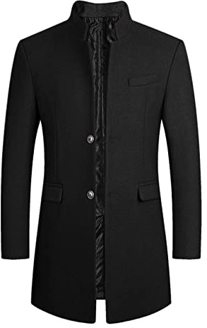 Veste Coupe Vent Homme Grande Taille, Manteau Hiver Homme Col Montant Mi-Long Couleur Uni Simple Boutonnage avec Poches Blousons Business de Mode Chic Décontractés Affaires Coupe Slim Coupe-Vents
