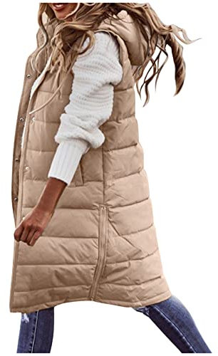 Zshosam Lang Jacke Weste Damen Daunenweste mit Kapuze Winter Warm Longweste Ärmellose Lange Steppweste Leicht Winterjacke Winterweste Daunenmantel Daunenjacke Outdoor Puffer Jacke Winterweste Mäntel