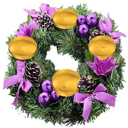 Hitrod Weihnachtskranz Dekokranz Mit 4 Kerzenhaltern Advent Weihnachten Deko Tisch Adventskranz Modern, Adventskranz Künstlich Für Teelichter Ø 30 cm, Tischdeko Weihnachten Für Die Weihnachtsfeier