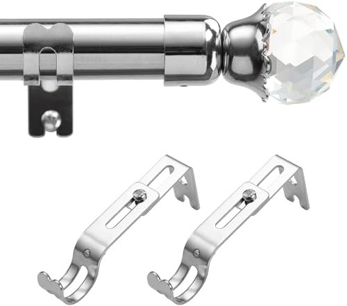 Gardinenstange, Gardinenstange Ausziehbar mit Deko Endstück, 71-140 cm, Stabile Gardinenstangenset Silber Gardienenschiene, Vorhangstange Edelstahl für Schlafzimmer, Wohnzimmer, Kinderzimmer