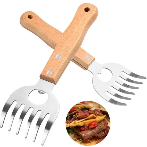 Meat Shredder Claws with Long Wooden Handles | Heavy-Duty Stainless Steel Claws for Shredding Pulled Pork, Chicken and Beef
