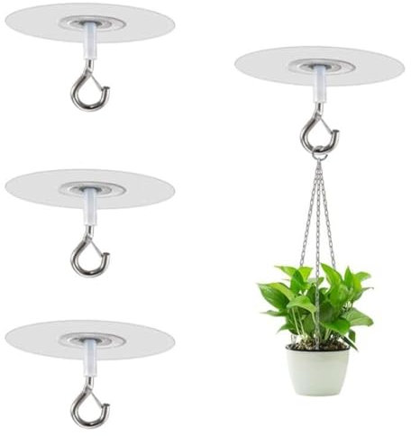 GHASYXL No Drilling Ceiling Hooks Adhesive Ceiling Plant Hooks Sticky Eye Hooks for Hanging Bird Feeders Indoor Outdoor Decoration Hooks(4, Circular)