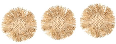 PRETYZOOM 3st Hängende Ornamente Aus Stroh Kunsthandwerk Schmücken Dekor Während Wohnkultur Raffia-verzierung Kinderzimmer Wandleuchte Wandanhänger Aus Raffiabast Holz Mori-Abteilung Spiegel