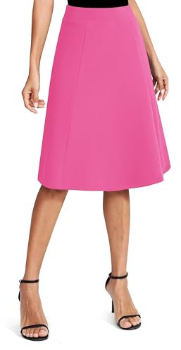 Damen Vintage A-Linie Elastische High Taille Midi Rock Ausgestellte Büro Knielang Stretch Röcke(L, Rose)