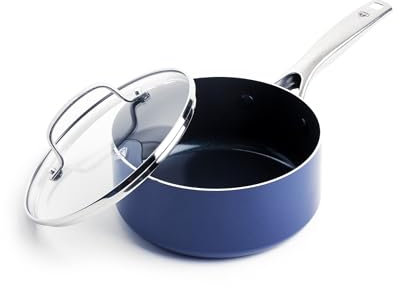 Blue Diamond Cookware Cacerola de Cerámica Antiadherente Diamond Infused con Tapa, 16 cm/1,6L, Sin PFAS, Inducción, Apta para Lavavajillas, Apta para Horno, Azul