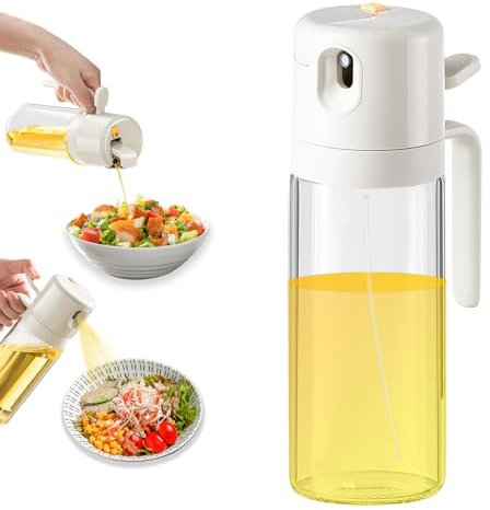 2 in 1 Oil Dispenser and Oil Sprayer Premium Olive Oil Dispenser Bottle with Automatic Cap, Non-Drip Spout Oil Mister Oil Spray Bottle for Cooking, Kitchen, Salad, Barbecue Gray 550ML/ 18.6fl.oz