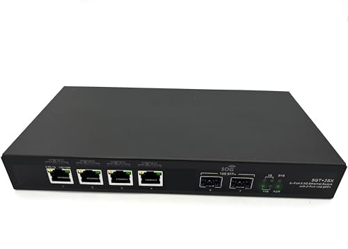 Elfcam® - 10Gb Commutateur Switch Fibre Optique Compatible avec Freebox Ultra et Orange Livebox 6, avec 2 Ports 10G SFP+ et 4 Ports 2,5 Gigabit Ethernet RJ45, Plug & Play Non Géré