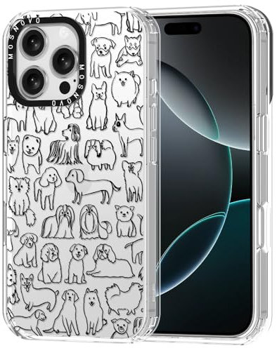 MOSNOVO Case for iPhone 16 Pro Max, [Buffertech 6.6ft Military-Grade Drop Protection] [Anti Peel Off Tech] Clear TPU Bumper Phone Case Cover Design - Doodle Dog